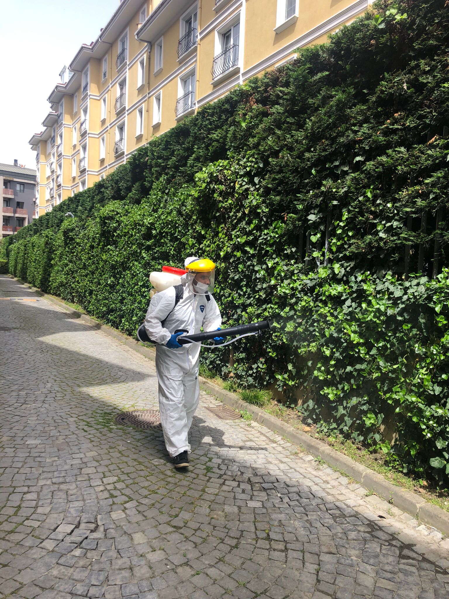 Site bahçesinde ilaçlama uygulaması